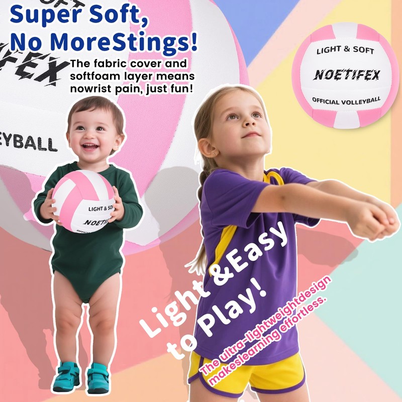 Noetifex Soft Indoor Volleyball, Ultra Soft Fabric Lightweight Volleyball for