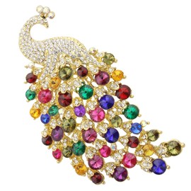 KristLand Vintage Large Peacock Animal Brooch Pin Petite Rhinestone Sparkling Crystal Brooch Bird Fashion Jewellery Accessories for Scarf Corsage Party Birthday Gift Box Women Men Gold Colours,