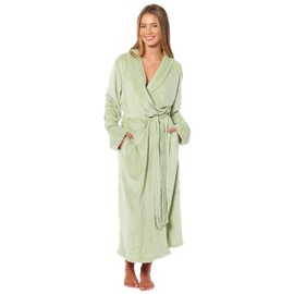 Daisy Dreamer Womens Robe Stripe Jacquard Soft Warm Belted Long Dressing Gown with Pockets Shawl Collar Ladies Everyday Gowns, Sage Green Small