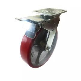 Hy-Weld 8" x 2" Polyurethane on Cast Iron (Red) - Swivel with Total Lock Brake