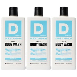 Duke Cannon Supply Co. Thick High Viscosity Body Wash - 3X Thicker, Plant-Based, Mineral-Enriched - Shower Gel for Men, Body Scrub - Midway, 3 Pack (18 oz)