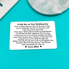 Xiahuyu Son Wedding Gifts from Mom Engraved Wallet Insert Card for Son on His Wedding Day to My Sons Gift Mother to Sons Gift SonWedding Card from Mom