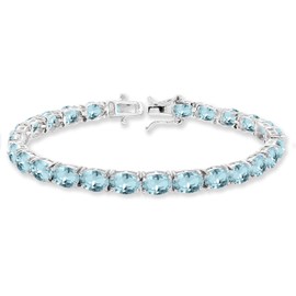 B. BRILLIANT Sterling Silver 7x5mm Simulated Morganite Oval-cut Classic Tennis Bracelet for Women, Metal, aquamarine