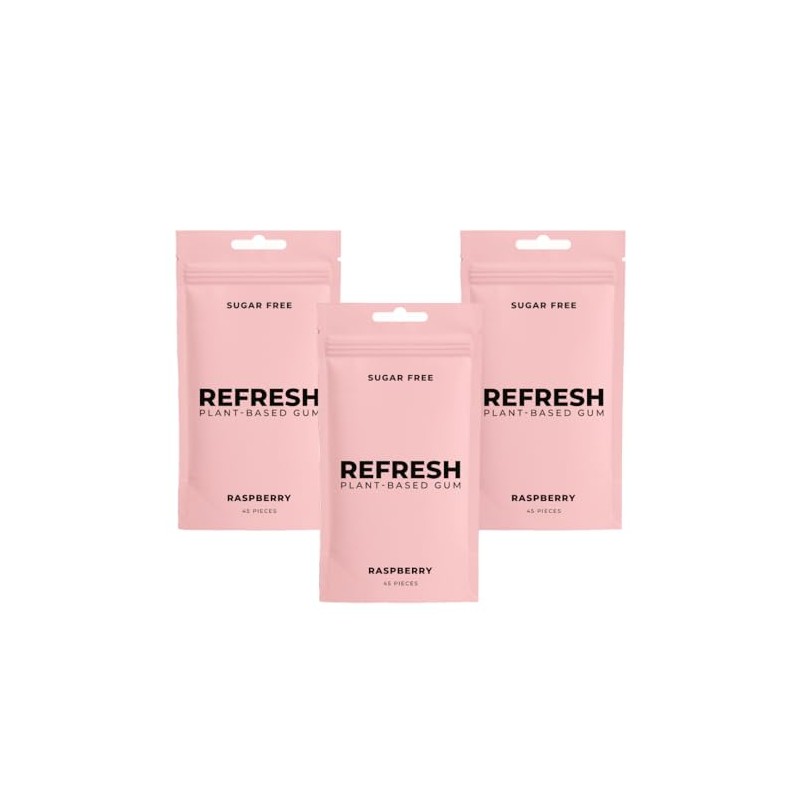 Refresh Gum Raspberry –Xylitol, Sugar Free Chewing Gum Pouches, Natural