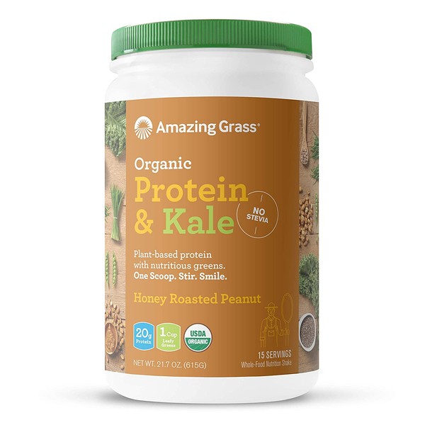 Amazing Grass Vegan Protein & Kale Powder: 20g of Organic Protein + 1 Cup Leafy Greens per Serving, Honey Roasted Peanut, 15 Servings