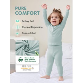 HAPIU Rayon from Bamboo Toddler Pajamas Set, Pjs Baby Kids Girls Boys, Sage & Slate & Beige, 2T