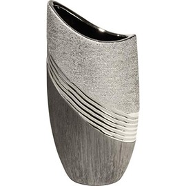 Modern Decorative Vase / Flower Vase, Ceramic, Silver / Grey, Height 20 cm