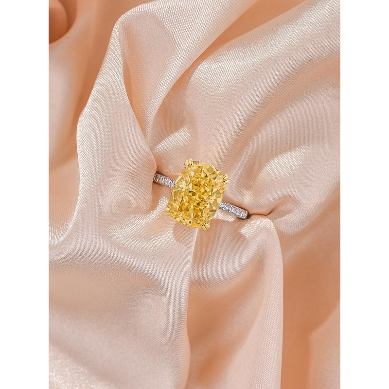PAFIDDY Yellow Stone Ring Cushion Cut 4.5 Carat Cubic Zirconia,