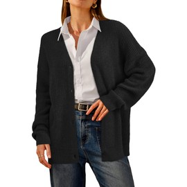 Arach&Cloz Women's Cardigan Sweaters 2025 Fall Mohair Wool Blend Lightweight Button Down Open Front Long Sleeve Cashmere Fashion Oversized Chunky Coats Trendy Business Casual Outfits Black XL