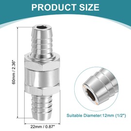 sourcing map 12mm (1/2") Fuel Check Valve, Non-Return One Way Check Valve, Aluminum Alloy Control Accessories for Petrol, Diesel, Gas, Oil, Air, Water, Silver