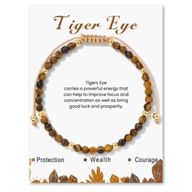 Natural Gemstone Bead Bracelets for Women, 4mm Natural Stone Bracelet Adjustable Womens Crystal Bracelets Stretch Yoga Beads Bracelet for Her Valentine's Gifts (Tiger Eye)