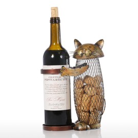 Tooarts Cat Wine Holder Cork Container Home Decor Iron Craft Gift Handicraft Animal Ornament Cute Cat