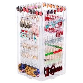 17Dec 360 Rotating Earring Holder Organizer Stand,5 Tiers Acrylic Jewelry Organizers and Storage,Stud Earring Organizers and Storage,212 Holes and 212 Grooves for Earrings Necklaces chain bracelet