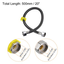 uxcell Faucet Supply Line Connector, G1/2 Female x G1/2 Female 20 Inch Long Braided 304 Stainless Steel Water Supply Hose, Black