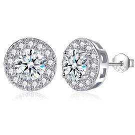 MASOP Stud Earrings 925 Silver Birthstone Earrings Round Cubic Zirconia Jewellery Gifts for Women Ladies Girls Birthday, Cubic Zirconia