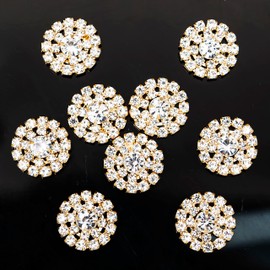 Builcker 30PCS Plated Round Flower Bead Rhinestone Embellishment Button for Handmade DIY Clothing Shoes Hat Decoration (Rhinestone Gold)