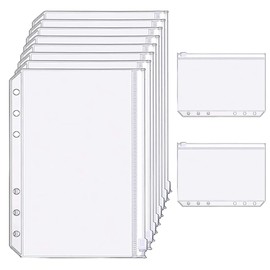 10 Binder Pockets A5 Clear Binder 6 Holes Zipper File Bag Waterproof PVC Loose Leaf Document Filing Bag Refill Replacement Multi-functional Stationery Small Storage Organizer Storage Anti-lost Portable Clear