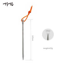 TiTo Titanium Outdoor Camping Straight Nail Pegs Stakes With Size 5mm/6mm Pack Of 6 (Titanium Color, 6.0×165mm)