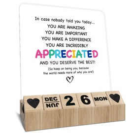 Inspirational Gifts for Women, Employee Appreciation Gifts for Coworker, Wooden Block Calendar for Desk, Thank You Acrylic Plauqe, You Are Incredibly Appreciated Desk Sign, Motivational Office Decor