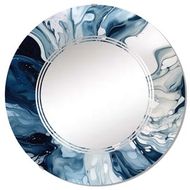 DesignQ Abstract wall mirror, Oval Modern mirror, Round Blue bathroom mirror, Abstract vanity mirror Ethereal Elixir Blue Grey Abstraction IX printed mirror decor, round mirror 32 inch