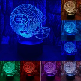 JUNNiRE Football Helmet Shape 3D LED Optical Illusion Acrylic Night Light, 7 Colors Change Dimmable USB Powered Bedroom Decoration Table Lamp Birthday Christmas Gift for Kids, Men, Women, SF Fans