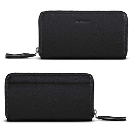 ROYALZ 'Helena' Vintage Leather Purse Women's Large Zip Many Compartments Purse Women's RFID Protection Purse Women Leather, black, Vintage
