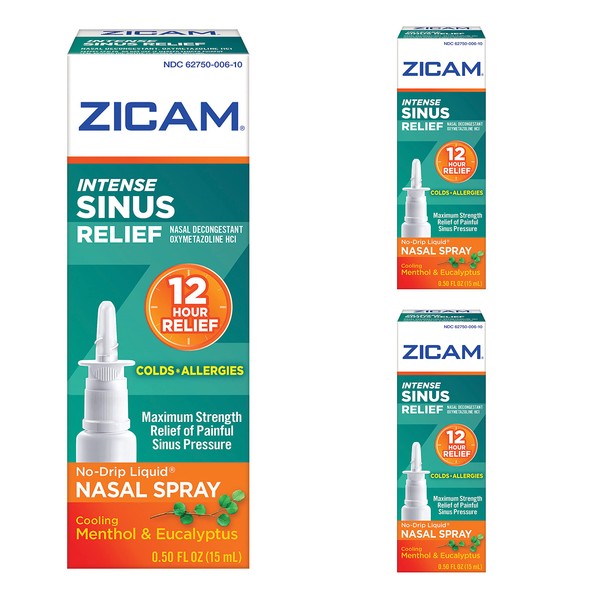 Zicam Intense Sinus Relief, Cooling Menthol & Eucalyptus Pump 0.5 fl oz (Quantity of 3)