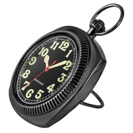 Tiong Square Uncovered Black Mechanical Pocket Watch, Arabic Numeral Dial Mechanical Pocket Watches with Back Cover Bracket and Chainfor Men -Black