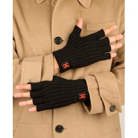 KEECOW Mens Womens Winter Warm Fleece Fingerless Gloves,Knited Half Finger Touch Screen Gloves with Soft Lining for Skiing,Running,Hiking,Driving(Black)