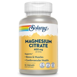 SOLARAY Magnesium Citrate 400mg - Magnesium Supplement - Bone Health, Muscle, Relaxation and Heart Health Support - Enhanced Absorption, Vegan, Gluten Free, 60-Day Guarantee, 30 Servings, 90 VegCaps