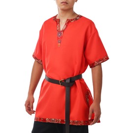 BLESSUME Medieval Viking Tunic Red Aristocrat Chevalier Cosplay Costume Talla S