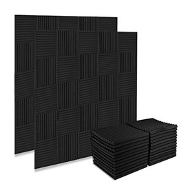 Recording Studio Treatments Foam Panels – 1 Inch Thick 12x12 (50 Pack) Acoustic Foam Panels | Sound Observing Soundproofing Fireproof Wall Foam Tiles | For Studio Office Home (Black)