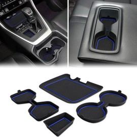Auovo 3D Cup Holder Insert Liners Compatible with Toyota RAV4 Accessories 2025 2024 2023 2022 2021 2020 2019 Car Custom Cup Holder Mats Pads 4-pc Set (Dark Blue Trim)