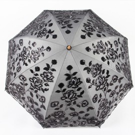 Honeystore Vintage Lace UV Sun Parasol Folding 3D Flower Embroidery Umbrella A1902-Black