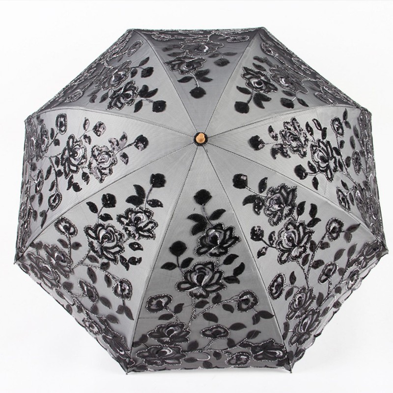 Honeystore Vintage Lace UV Sun Parasol Folding 3D Flower Embroidery