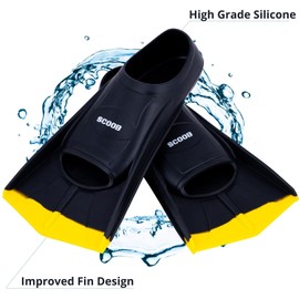 Swimming Training Fins Swim Flippers Travel Size Short Blade For Snorkeling Diving Pool Activities. Open Water Equipment for Men, Women & Children New Bright Colours + Mesh Bag (36-38 M, black-yellow)