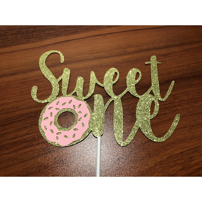 Decoración para tarta con diseño de rosquilla dorada con purpurina