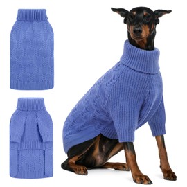 ASENKU XXL Dog Sweaters for Large Dogs Girls Boys, Doberman Sweater for Female Male, Winter Turtleneck Long Sleeve Pet Christmas Sweater for Golden Labrador,Blue 2XL