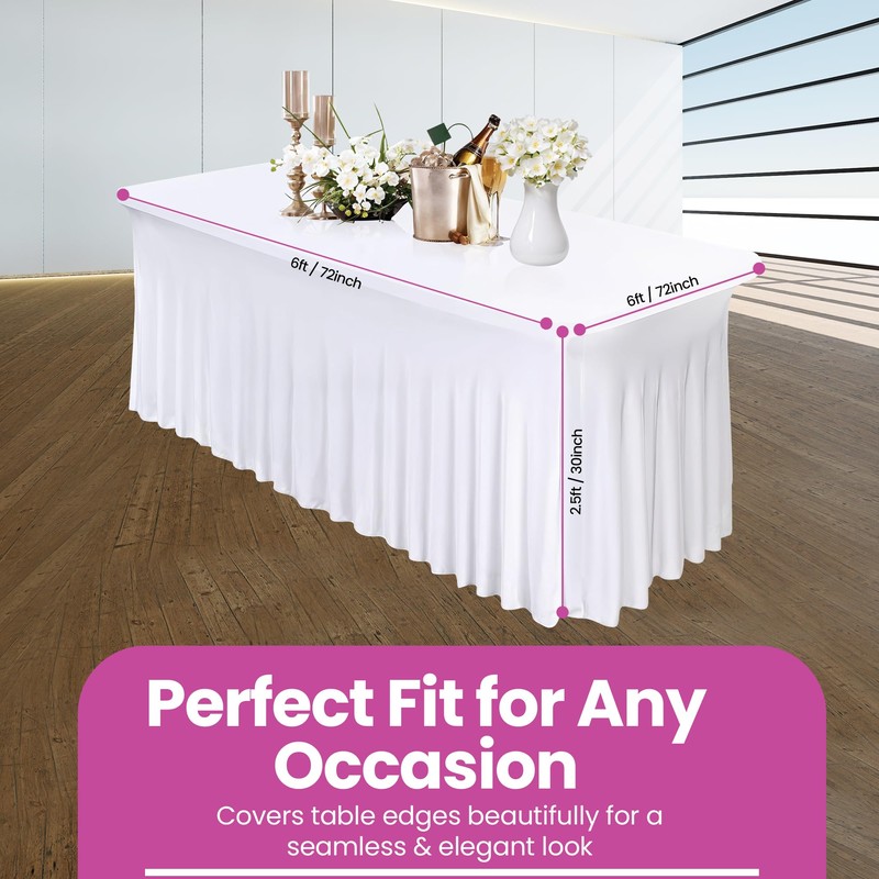 WedDecor White Table Cloth Skirt, 6ft x 2.5ft Pleated Rectangle