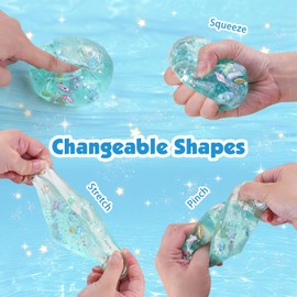 Anboor Stress Balls Cube, Stress Ice Cube Fidget Toy with Blue Ocean Shells Inside, Soft Slow Rise Stress Relief Sensory Toys for Adults Teenage Classroom Prizes