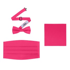Men's 3 Piece Formal Accessory Set with Bow Tie, Cummerbund & Pocket Hanky (Hot Pink)
