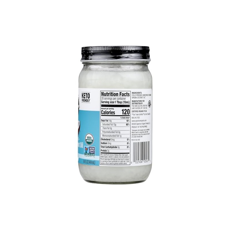 Aceite de coco virgen orgánico Spectrum, 14 onzas líquidas