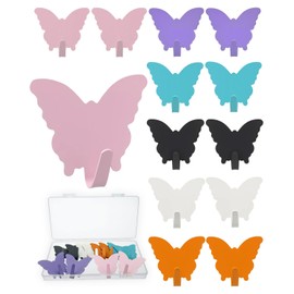 DueHoppee 12 Pack Self-Adhesive Hooks for Wall, Multi-Color & Multi-Shapes, Stainless Steel Key Hangers, Decorative Hook for Hanging Hats, Bags, Towels (Butterfly Shaped)