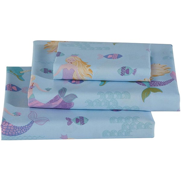 Kids Zone Home Linen Sheet Set Dolphin Mermaid Under Water Sea Life Mermaids Dolphins Fishes Light Blue Purple New # Dolphin Mermaid (Queen)