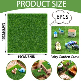 YTPAFK 6pcs Realistic & Versatile Artificial Grass Mats, 15x15cm, TPE, Green, 1:12 Scale, Crafting Grass for Dollhouses & Miniature Landscapes