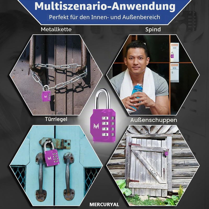 MERCURYAL Padlock Combination - Lock Lock - Security 4 Numbers