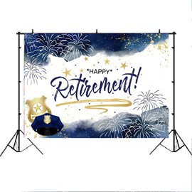 Lofaris Happy Retirement Backdrop - Police Retirement Party Decorations Flag, Firework Congrats Banner Supplies 7x5ft