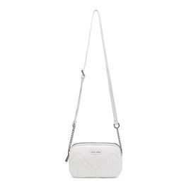 David Jones - Women's Small Crossbody Bag Zip - Ladies PU Leather Shoulder Bag 2 Compartments - Multi Pocket Mini Purse Handbag Clutch - Work Travel City Evening Party Phone - White