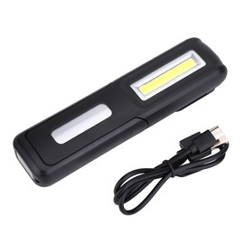 Portable USB Rechargeable LED COB Working Lamp Light Outdoor Magnet Hook Flashlight(Black)