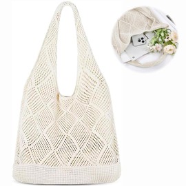 XcnPer Crochet Bags for Women, Beach Bags for Women, Urban Minimalist Style, Cotton Woven Tote, Perfect for Beach Outings, Summer Vacations, Shopping Trips, and Daily Use